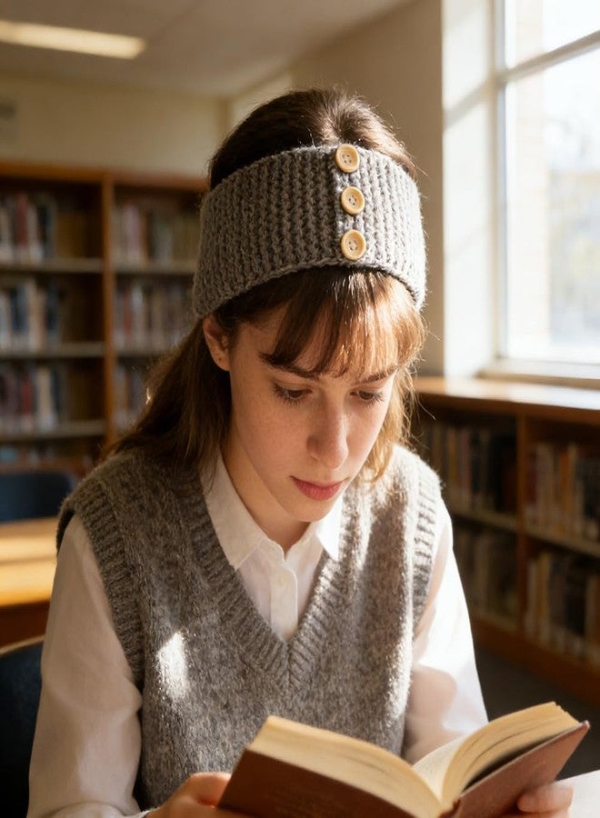أوبري عصابات رأس شتوية من AOPRIE للنساء والفتيات، ألوان متنوعة مع أزرار، أغطية أذن دافئة للنساء، أغطية أذن للطقس البارد، عصابات رأس سميكة وعريضة محبوكة، ألوان بني، رمادي، أسود، وردي، أبيض، عبوة من 5 قطع - Image 4